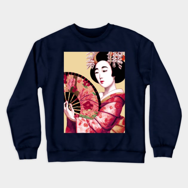 Elegant Geisha with Paper Fan - Traditional Japanese Art Design Crewneck Sweatshirt by RisingSunCreations